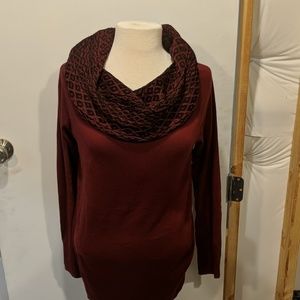 Maroon Long Cowl Neck Sweater